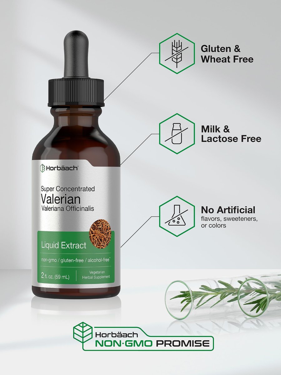 Horbäach Baldrianwurzel-Extrakt Tropfen Alkoholfrei | 60 ml | Hochkonzentrierte Flüssigkeit | Vegan, Nicht-GVO & Glutenfrei