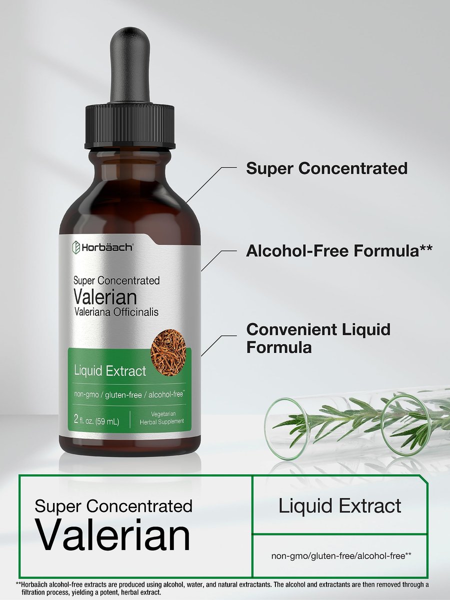 Horbäach Baldrianwurzel-Extrakt Tropfen Alkoholfrei | 60 ml | Hochkonzentrierte Flüssigkeit | Vegan, Nicht-GVO & Glutenfrei