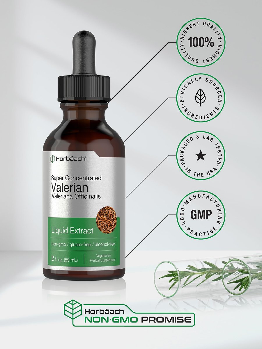 Horbäach Baldrianwurzel-Extrakt Tropfen Alkoholfrei | 60 ml | Hochkonzentrierte Flüssigkeit | Vegan, Nicht-GVO & Glutenfrei