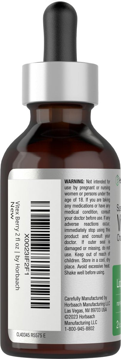 Horbäach Vitex Beeren Keuschlamm Extrakt Tinktur | 2 fl oz | Hochkonzentrierte Flüssigkeit | Alkoholfreies Keuschlammbeeren Präparat | Vegetarisch, Ohne Gentechnik, Glutenfrei