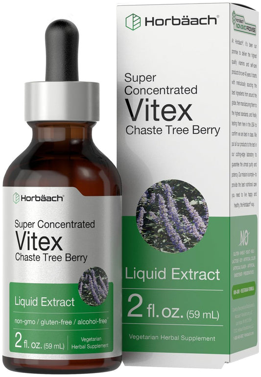 Horbäach Vitex Beeren Keuschlamm Extrakt Tinktur | 2 fl oz | Hochkonzentrierte Flüssigkeit | Alkoholfreies Keuschlammbeeren Präparat | Vegetarisch, Ohne Gentechnik, Glutenfrei
