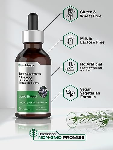 Horbäach Vitex Beeren Keuschlamm Extrakt Tinktur | 2 fl oz | Hochkonzentrierte Flüssigkeit | Alkoholfreies Keuschlammbeeren Präparat | Vegetarisch, Ohne Gentechnik, Glutenfrei
