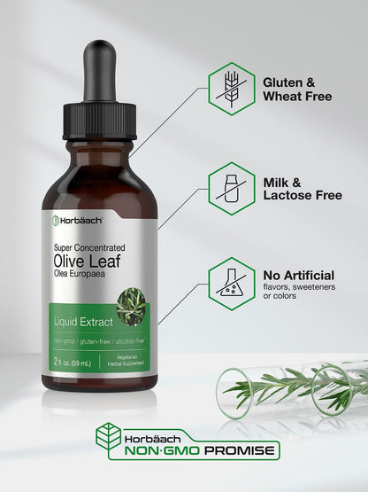Horbäach Olivenblattextrakt flüssig | 60 ml | Hochdosiert | Alkoholfrei, vegan, ohne Gentechnik, glutenfrei