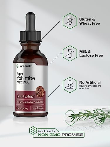 Horbäach Yohimbe Rindenextrakt flüssig | 60 ml | Nahrungsergänzung für Männer und Frauen | Alkoholfreie Tropfen | Vegan, Nicht-GVO, Glutenfrei