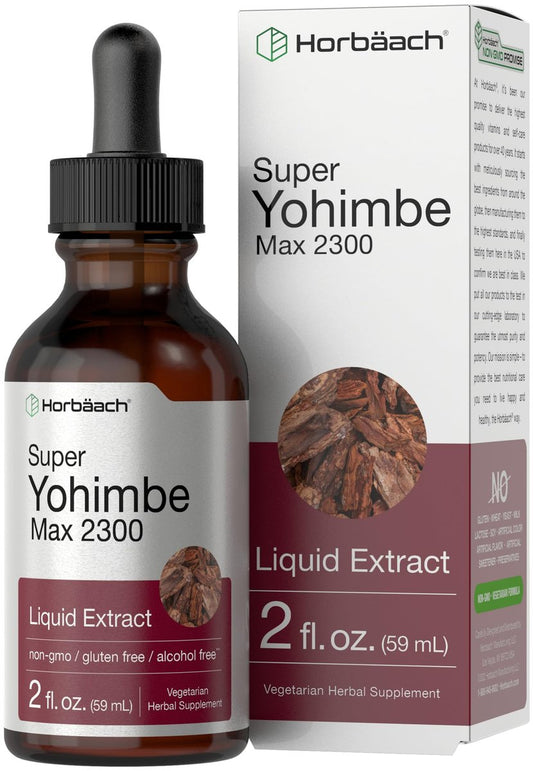 Horbäach Yohimbe Rindenextrakt flüssig | 60 ml | Nahrungsergänzung für Männer und Frauen | Alkoholfreie Tropfen | Vegan, Nicht-GVO, Glutenfrei