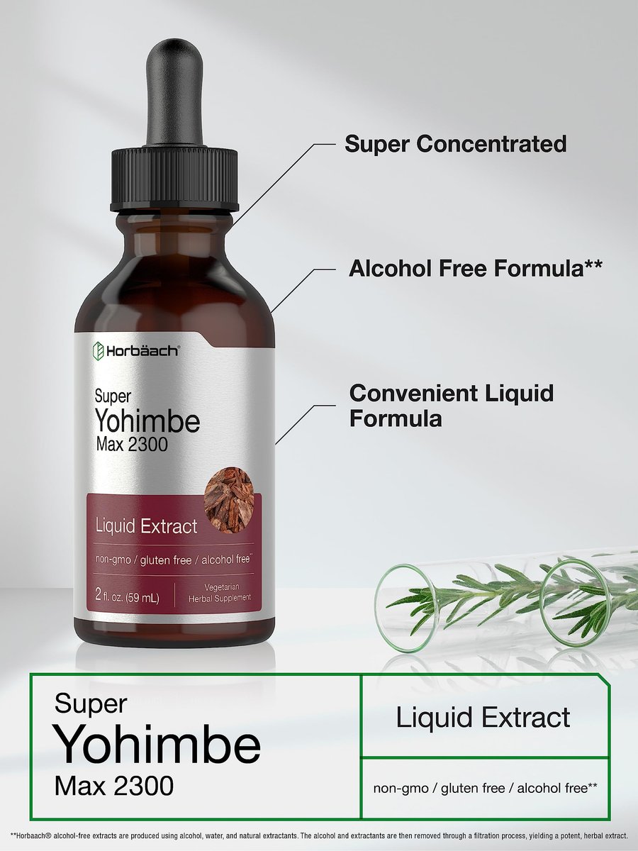 Horbäach Yohimbe Rindenextrakt flüssig | 60 ml | Nahrungsergänzung für Männer und Frauen | Alkoholfreie Tropfen | Vegan, Nicht-GVO, Glutenfrei