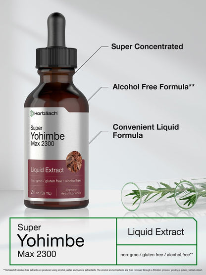 Horbäach Yohimbe Rindenextrakt flüssig | 60 ml | Nahrungsergänzung für Männer und Frauen | Alkoholfreie Tropfen | Vegan, Nicht-GVO, Glutenfrei