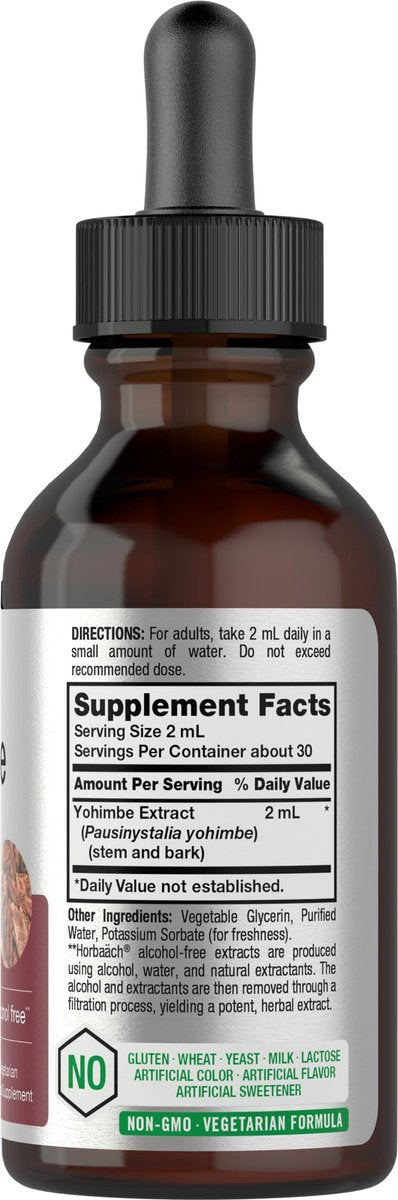Horbäach Yohimbe Rindenextrakt flüssig | 60 ml | Nahrungsergänzung für Männer und Frauen | Alkoholfreie Tropfen | Vegan, Nicht-GVO, Glutenfrei