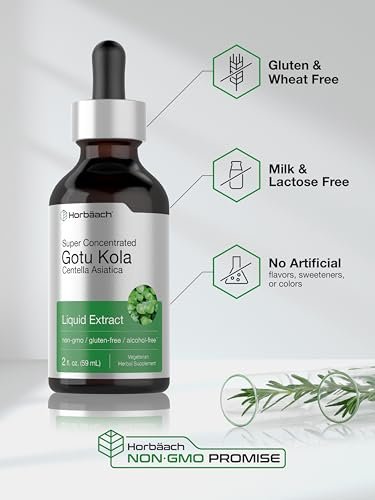 Horbäach Gotu Kola Extrakt | 60 ml | Alkoholfrei | Hochkonzentriertes flüssiges Kräuterergänzungsmittel | Vegetarisch, Nicht-GVO, Glutenfrei