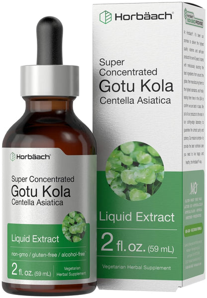 Horbäach Gotu Kola Extrakt | 60 ml | Alkoholfrei | Hochkonzentriertes flüssiges Kräuterergänzungsmittel | Vegetarisch, Nicht-GVO, Glutenfrei