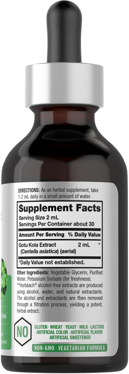 Horbäach Gotu Kola Extrakt | 60 ml | Alkoholfrei | Hochkonzentriertes flüssiges Kräuterergänzungsmittel | Vegetarisch, Nicht-GVO, Glutenfrei