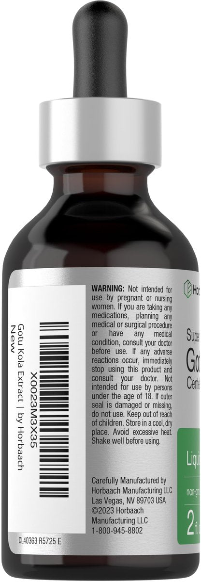 Horbäach Gotu Kola Extrakt | 60 ml | Alkoholfrei | Hochkonzentriertes flüssiges Kräuterergänzungsmittel | Vegetarisch, Nicht-GVO, Glutenfrei