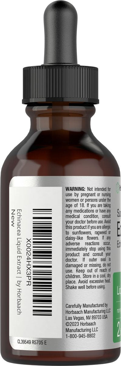 Horbaach Echinacea Tropfen Kräutertinktur | 60 ml | Hochkonzentrierter Wurzelextrakt | Alkoholfreie Flüssigkeit | Vegetarisch, Nicht-GVO & Glutenfrei