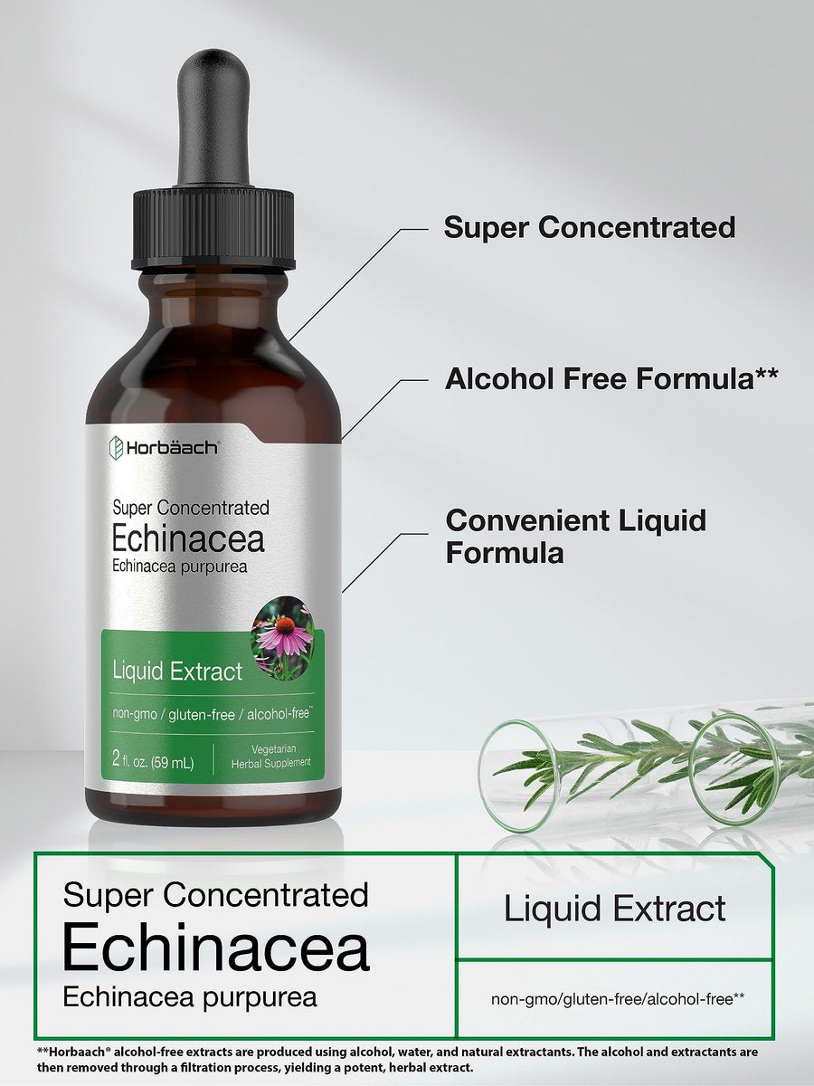 Horbaach Echinacea Tropfen Kräutertinktur | 60 ml | Hochkonzentrierter Wurzelextrakt | Alkoholfreie Flüssigkeit | Vegetarisch, Nicht-GVO & Glutenfrei