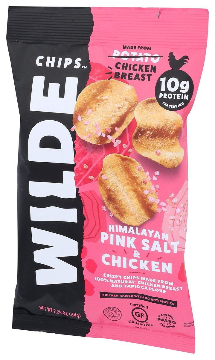 Wilde Chips Hühnchen-Chips mit Himalaya-Salz, 63,8 g – Proteinreicher Snack aus Hühnerbrust und Kartoffeln