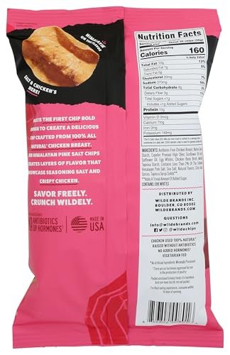 Wilde Chips Hühnchen-Chips mit Himalaya-Salz, 63,8 g – Proteinreicher Snack aus Hühnerbrust und Kartoffeln