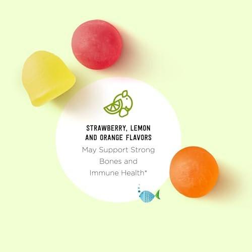 Mama Bear Bio Vitamin D3 Gummis für Kinder – 25 mcg (1000 IE) pro Portion, Knochen- & Immunsystem-Unterstützung, Erdbeergeschmack, 80 Stück