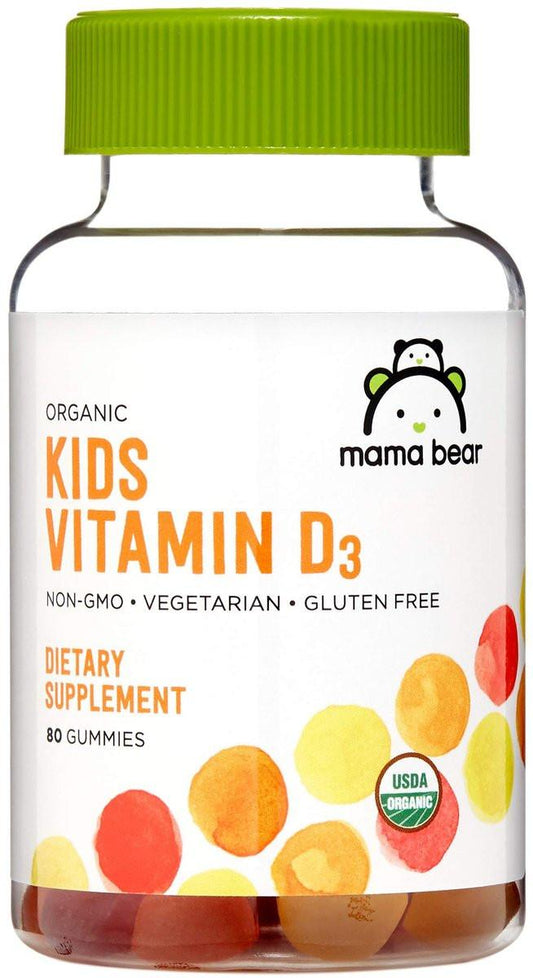 Mama Bear Bio Vitamin D3 Gummis für Kinder – 25 mcg (1000 IE) pro Portion, Knochen- & Immunsystem-Unterstützung, Erdbeergeschmack, 80 Stück