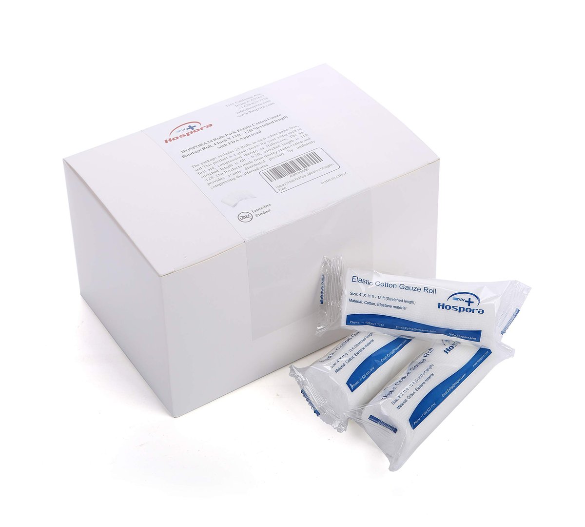 Hospora Medizinische Elastische Baumwoll-Mullbinde, 4 Zoll, Einzelpack, Erste-Hilfe-Rollverband, 24er-Pack