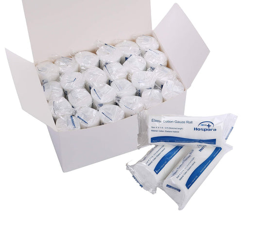 Hospora Medizinische Elastische Baumwoll-Mullbinde, 4 Zoll, Einzelpack, Erste-Hilfe-Rollverband, 24er-Pack