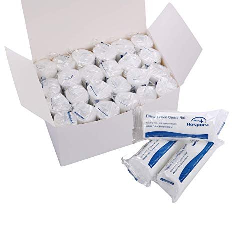 Hospora Medizinische Elastische Baumwoll-Mullbinde, 4 Zoll, Einzelpack, Erste-Hilfe-Rollverband, 24er-Pack