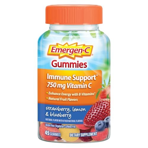 Emergen-C 750 mg Vitamin C Gummis für Erwachsene – Immununterstützung, glutenfrei, Erdbeer-, Zitronen- und Blaubeergeschmack, 45 Stück