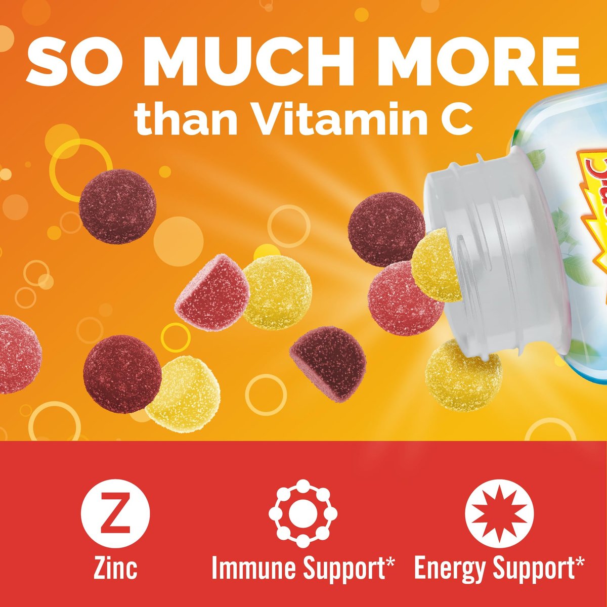 Emergen-C 750 mg Vitamin C Gummis für Erwachsene – Immununterstützung, glutenfrei, Erdbeer-, Zitronen- und Blaubeergeschmack, 45 Stück