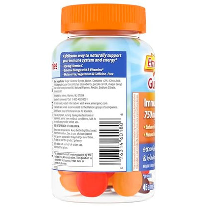 Emergen-C 750 mg Vitamin C Gummis für Erwachsene – Immununterstützung, glutenfrei, Erdbeer-, Zitronen- und Blaubeergeschmack, 45 Stück