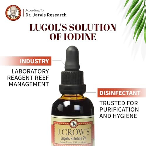 J.CROW'S® Lugol'sche Lösung 2% Iod 60 ml – Hochwertiges Iod & Kaliumiodid, gluten- & alkoholfrei, natürlicher Salzlaken-Extrakt, kein Verfallsdatum – 1200 Tropfen