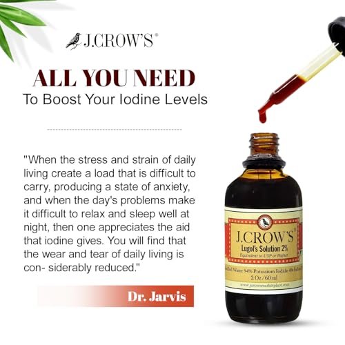 J.CROW'S® Lugol'sche Lösung 2% Iod 60 ml – Hochwertiges Iod & Kaliumiodid, gluten- & alkoholfrei, natürlicher Salzlaken-Extrakt, kein Verfallsdatum – 1200 Tropfen