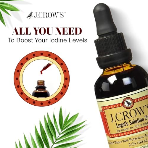 J.CROW'S® Lugol'sche Lösung 2% Iod 60 ml – Hochwertiges Iod & Kaliumiodid, gluten- & alkoholfrei, natürlicher Salzlaken-Extrakt, kein Verfallsdatum – 1200 Tropfen