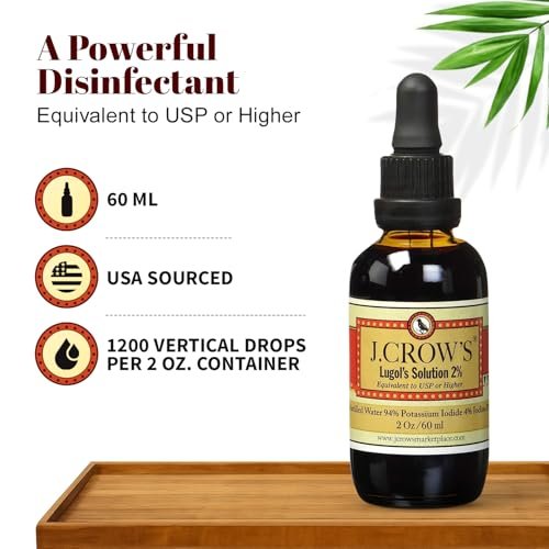 J.CROW'S® Lugol'sche Lösung 2% Iod 60 ml – Hochwertiges Iod & Kaliumiodid, gluten- & alkoholfrei, natürlicher Salzlaken-Extrakt, kein Verfallsdatum – 1200 Tropfen