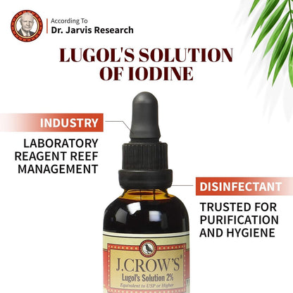 J.CROW'S® Lugol'sche Lösung 2% Iod 60 ml – Hochwertiges Iod & Kaliumiodid, gluten- & alkoholfrei, natürlicher Salzlaken-Extrakt, kein Verfallsdatum – 1200 Tropfen