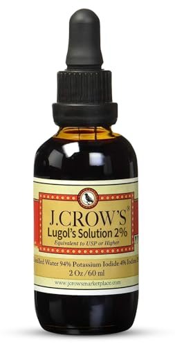 J.CROW'S® Lugol'sche Lösung 2% Iod 60 ml – Hochwertiges Iod & Kaliumiodid, gluten- & alkoholfrei, natürlicher Salzlaken-Extrakt, kein Verfallsdatum – 1200 Tropfen