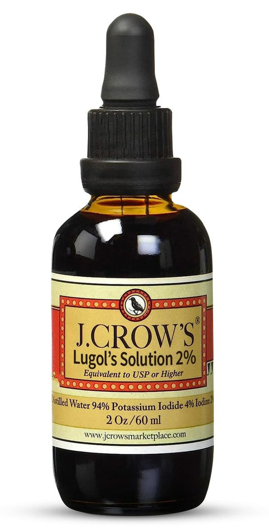 J.CROW'S® Lugol'sche Lösung 2% Iod 60 ml – Hochwertiges Iod & Kaliumiodid, gluten- & alkoholfrei, natürlicher Salzlaken-Extrakt, kein Verfallsdatum – 1200 Tropfen
