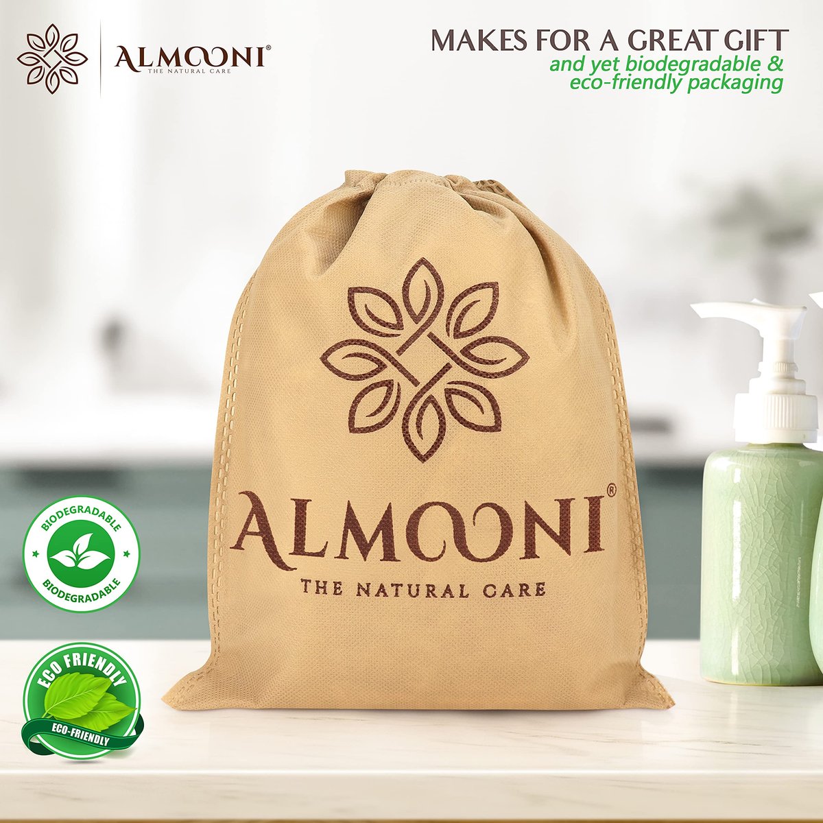 Almooni Ägyptische Luffa-Handschuhe für Damen & Herren, Echte natürliche ägyptische Luffa-Mittens mit Frottee, Premium-Peeling-Handschuh für die Körperreinigung, 2er-Set