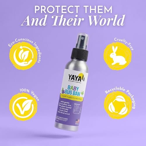 YAYA ORGANICS Baby Bug BAN – DEET-freies natürliches Insektenspray für Kinder, Babys, Schwangere & Stillende Mütter – Pflanzlicher Mückenschutz, leicht & nicht fettend, 118 ml