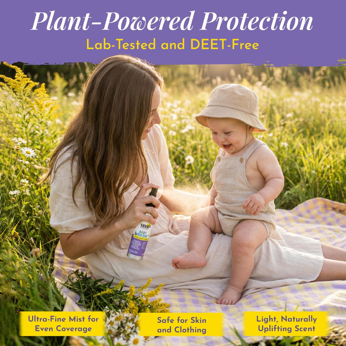 YAYA ORGANICS Baby Bug BAN – DEET-freies natürliches Insektenspray für Kinder, Babys, Schwangere & Stillende Mütter – Pflanzlicher Mückenschutz, leicht & nicht fettend, 118 ml