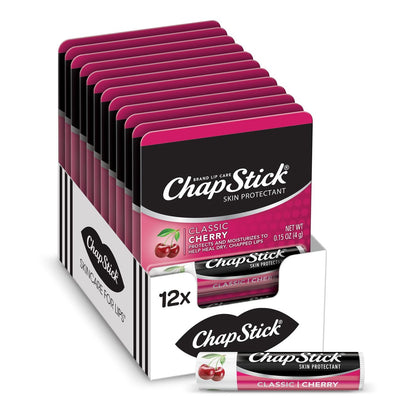 ChapStick Classic Cherry Lippenbalsam Tube, aromatisierter Lippenbalsam für die Pflege von wunden, rissigen oder spröden Lippen - 0,15 Unzen (12er-Pack)