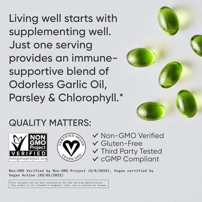 Sports Research® Geruchloses Knoblauchöl mit Petersilie & Chlorophyll - Vegan · Nicht-GVO · Glutenfrei - 150 pflanzliche Kapseln