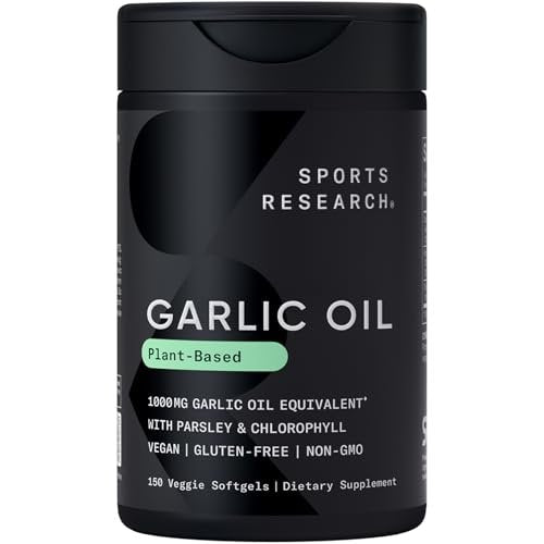Sports Research® Geruchloses Knoblauchöl mit Petersilie & Chlorophyll - Vegan · Nicht-GVO · Glutenfrei - 150 pflanzliche Kapseln