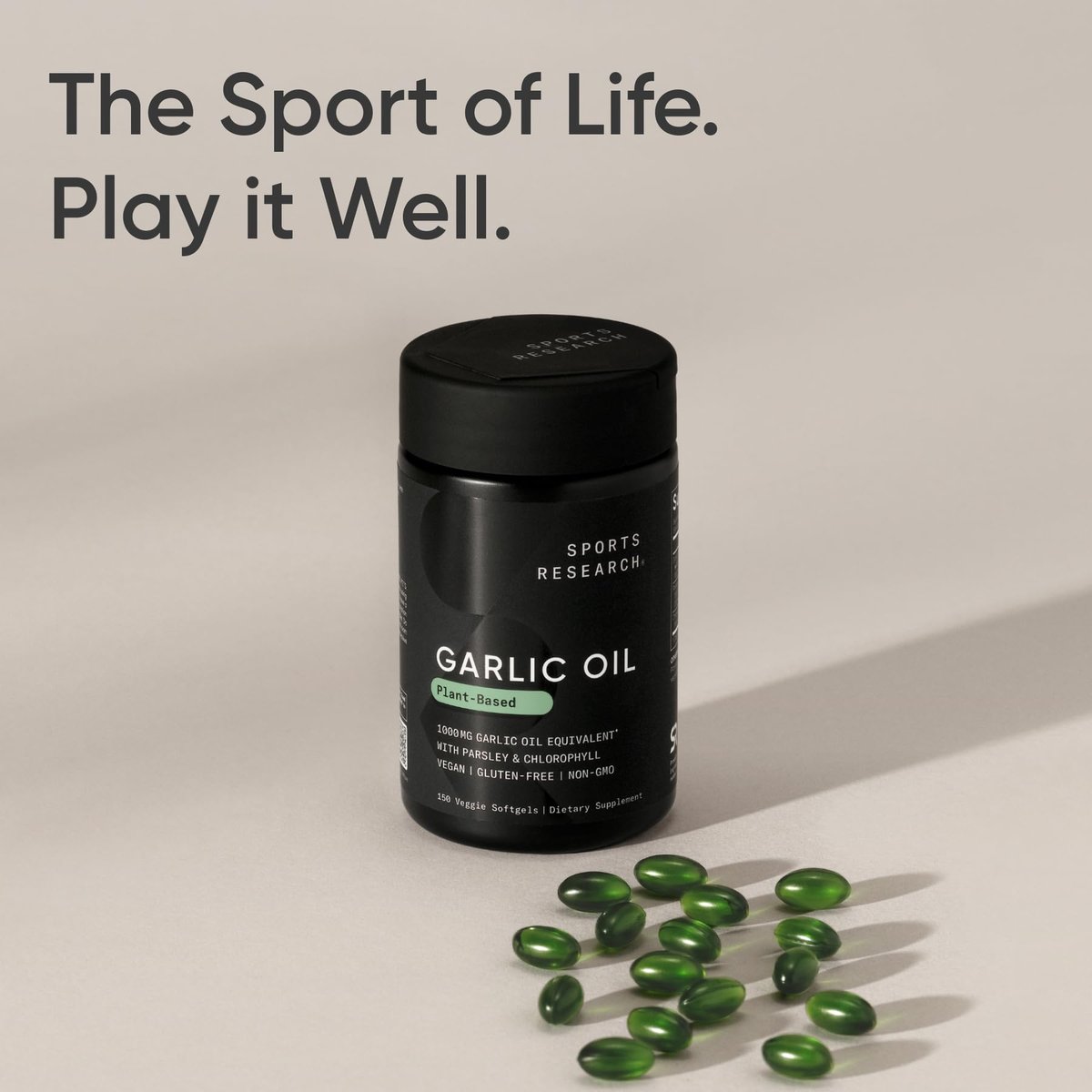 Sports Research® Geruchloses Knoblauchöl mit Petersilie & Chlorophyll - Vegan · Nicht-GVO · Glutenfrei - 150 pflanzliche Kapseln
