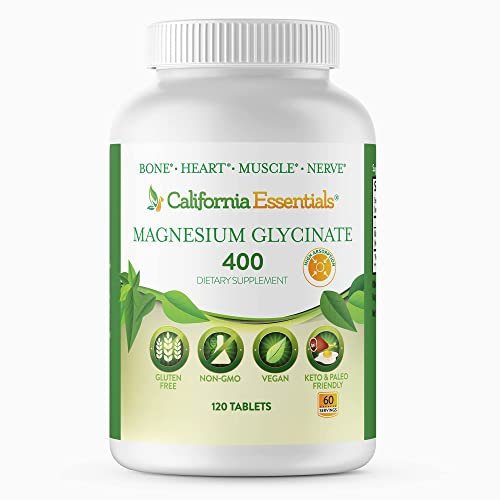 Magnesium Glycinat 400 – Chelatiert, Hoch Absorbierbares Magnesium – Vegan, Nicht-GVO, Glutenfrei, 120 Tabletten (60 Portionen, Portionsgröße 2 Tabletten à 200 mg)