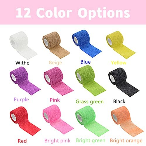 12er-Pack 2" x 5 Yards Selbstklebende elastische Bandage, dehnbares selbsthaftendes Tape für Erste Hilfe, Sport, Handgelenk, Knöchel (12 Farben)