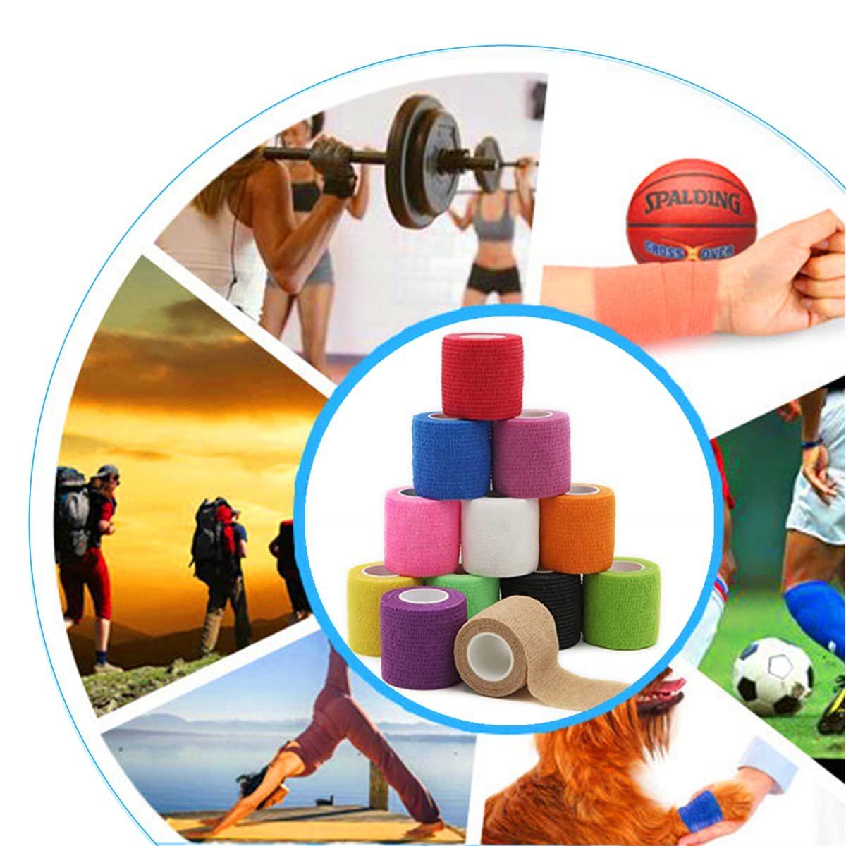 12er-Pack 2" x 5 Yards Selbstklebende elastische Bandage, dehnbares selbsthaftendes Tape für Erste Hilfe, Sport, Handgelenk, Knöchel (12 Farben)