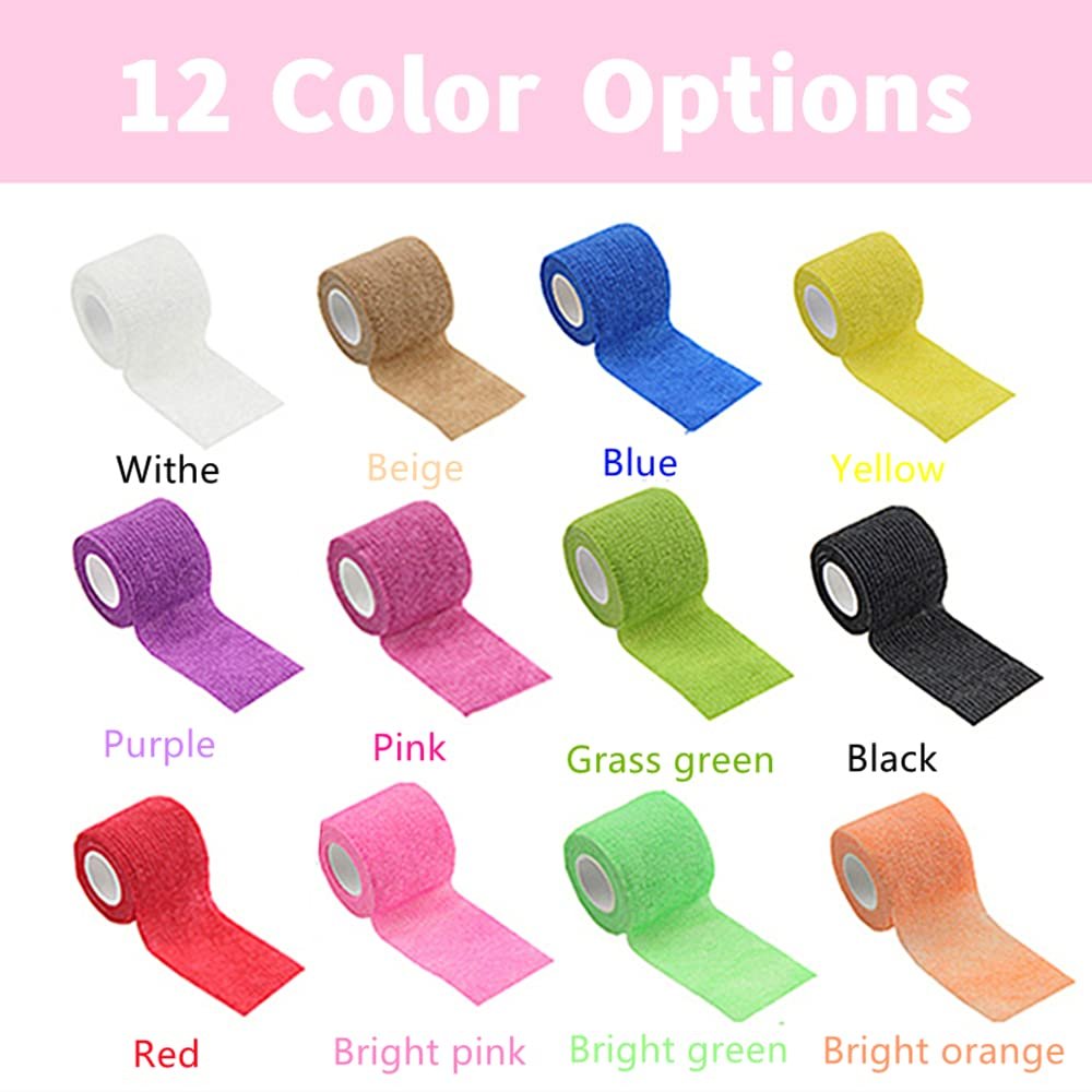 12er-Pack 2" x 5 Yards Selbstklebende elastische Bandage, dehnbares selbsthaftendes Tape für Erste Hilfe, Sport, Handgelenk, Knöchel (12 Farben)
