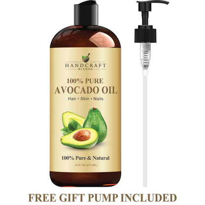 Handcraft Blends Avocado Oil - Kaltgepresst 473 ml - 100% rein und natürlich - Premium Trägeröl für Haut und Haar - Körper- und Haarpflege - Massage - Hexanfrei