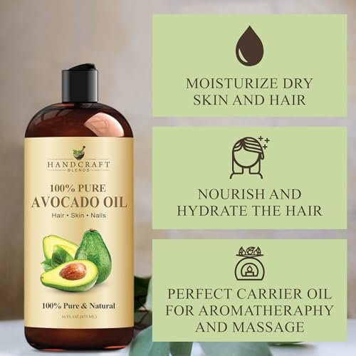 Handcraft Blends Avocado Oil - Kaltgepresst 473 ml - 100% rein und natürlich - Premium Trägeröl für Haut und Haar - Körper- und Haarpflege - Massage - Hexanfrei