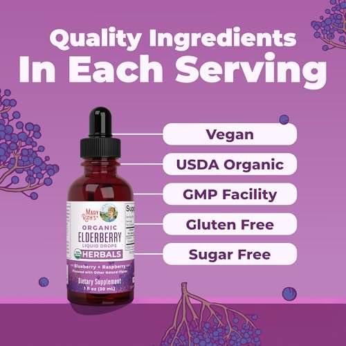 MARYRUTH'S Holunderbeeren-Tropfen für Erwachsene & Kinder | Immununterstützung | Antioxidans | Allgemeines Wohlbefinden | Holunderbeerextrakt | USDA Bio | Zuckerfrei | Vegan | Nicht-GMO | Glutenfrei | 30 ml