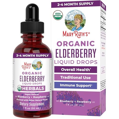 MARYRUTH'S Holunderbeeren-Tropfen für Erwachsene & Kinder | Immununterstützung | Antioxidans | Allgemeines Wohlbefinden | Holunderbeerextrakt | USDA Bio | Zuckerfrei | Vegan | Nicht-GMO | Glutenfrei | 30 ml